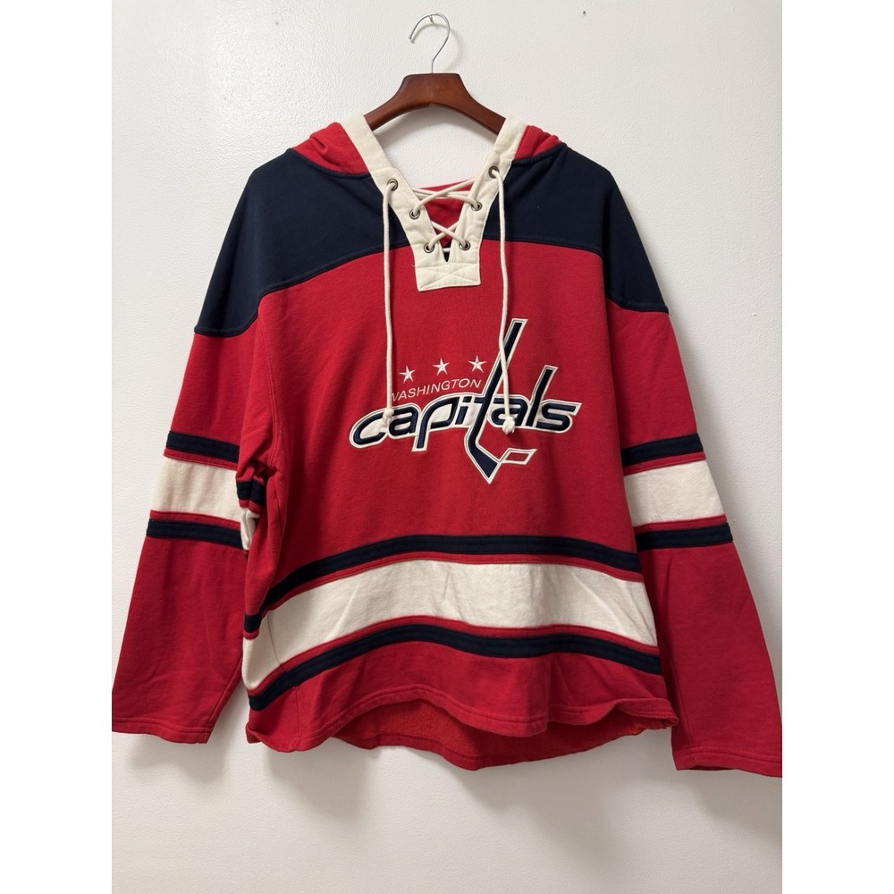 NHL Washington Capitals Red Retro Jersey Hoodie Men's XL Hockey OTS Embroidered
